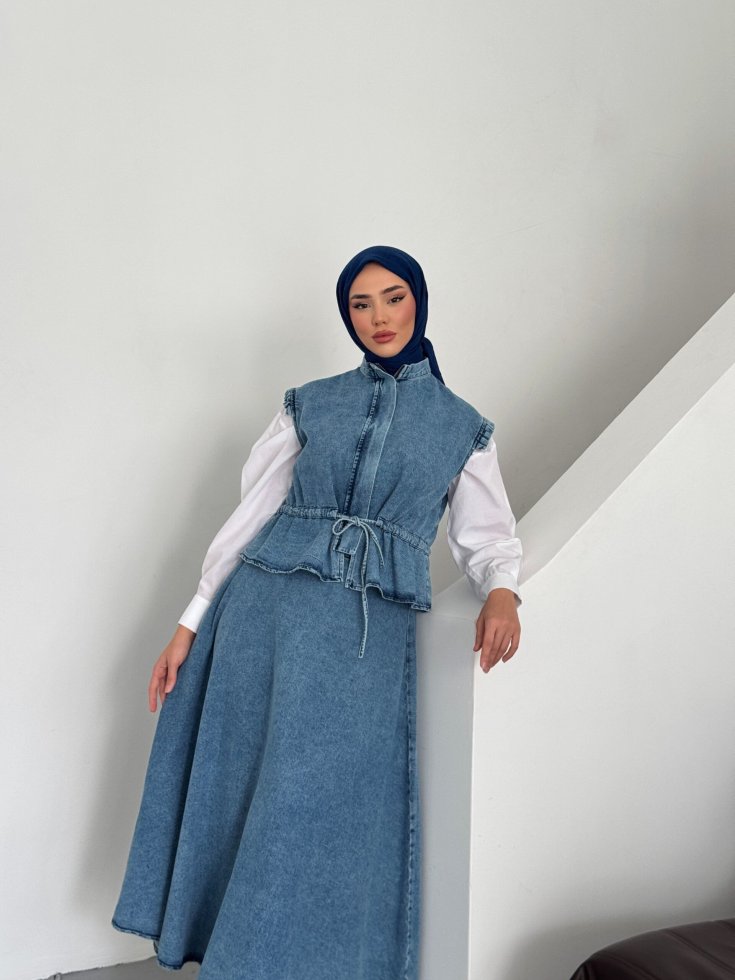 Denim yelekli etek takım - Görsel 2